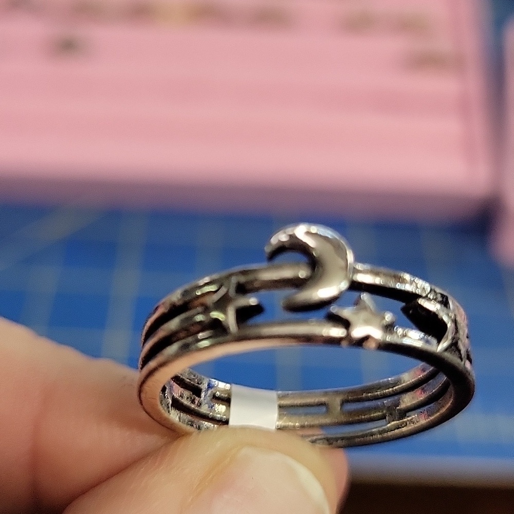 Moon Stars Silver Tone Triple Layer Ring Size 11